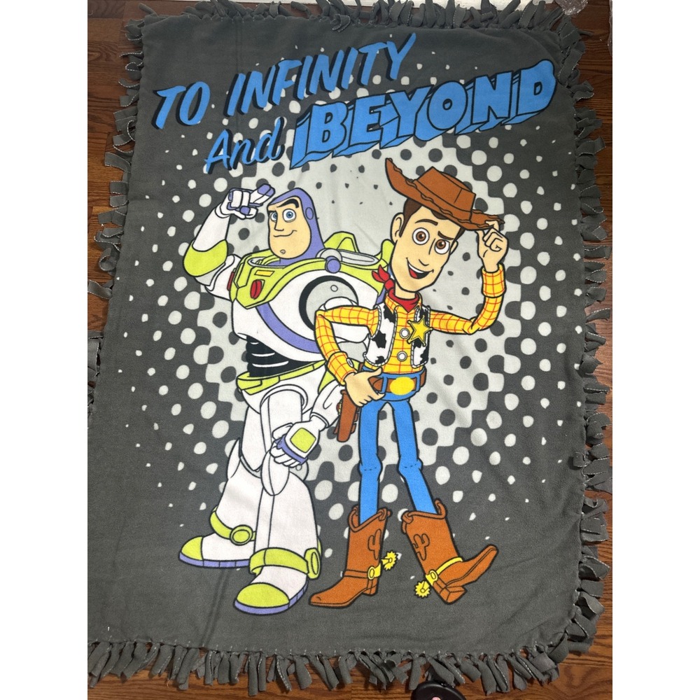 Toy Story Buzz Lightyear Woody Fleece Tie Blanket Gray 54x44